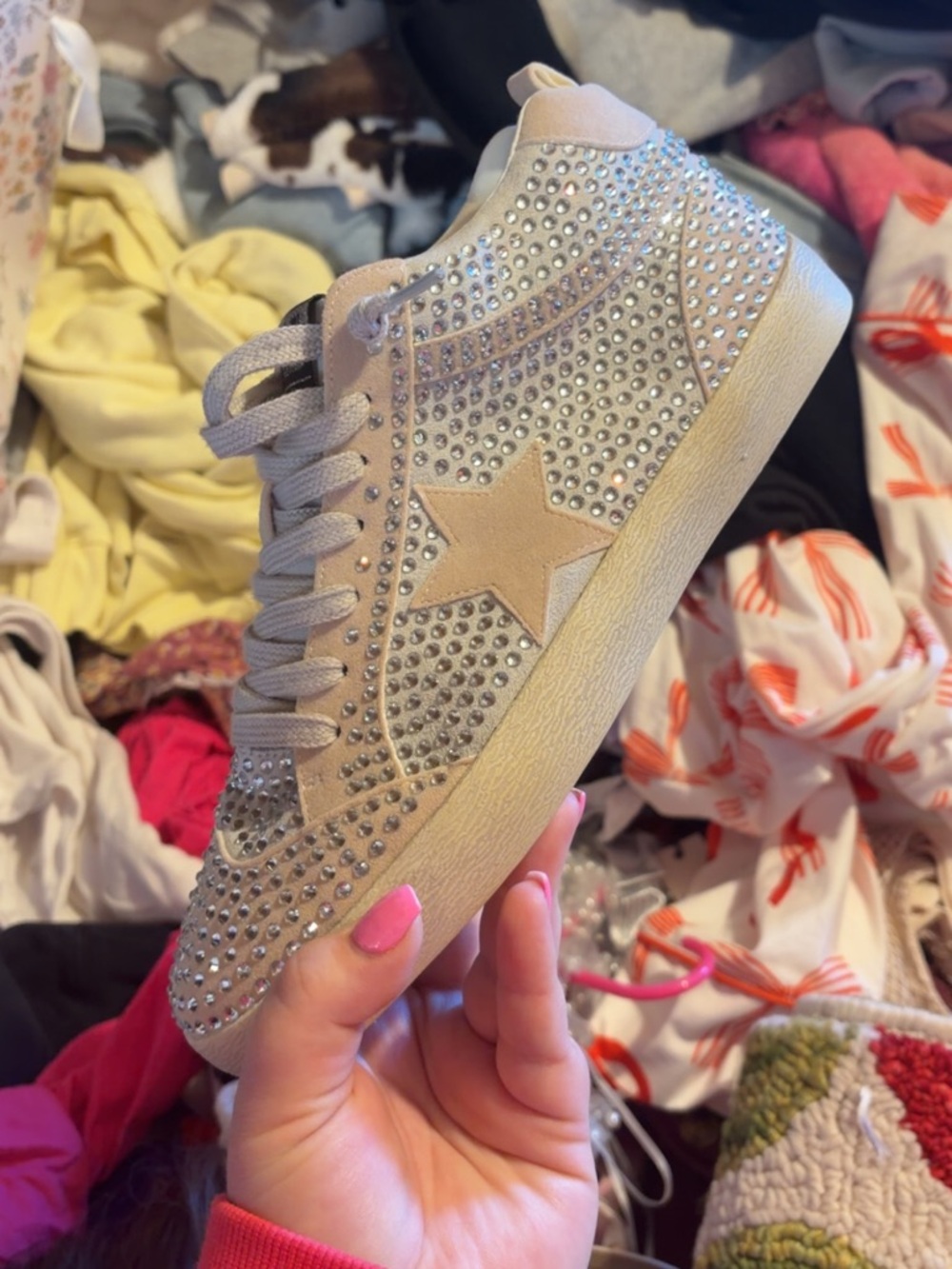 Women's MIIM Beige Crystal-Embellished Star Sneaker 8.5 NIB